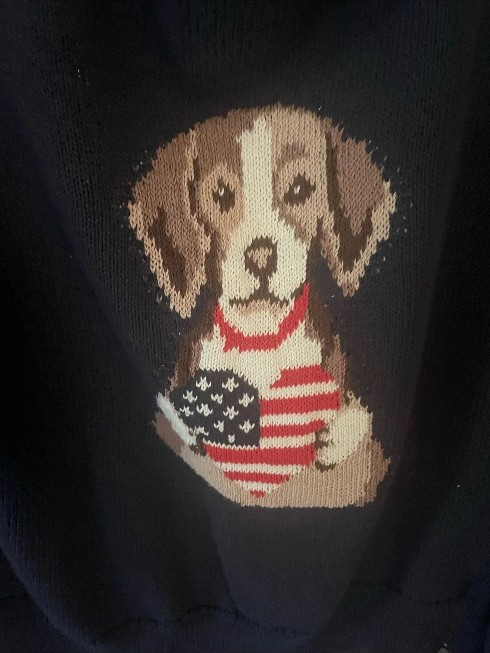 Navy Knit Dog Sweater with Patriotic Heart Graphic